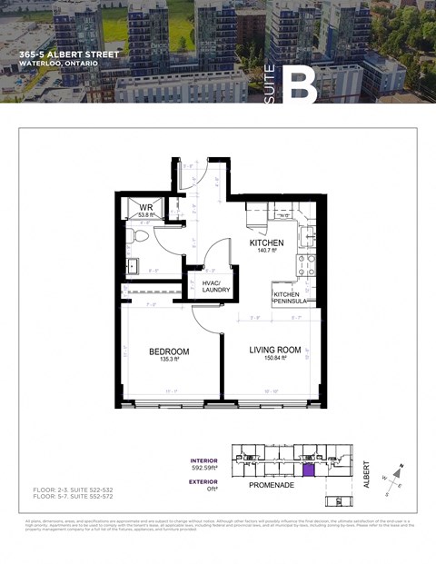 Floor plan for 1 bed, 1 bath, 725 sqft